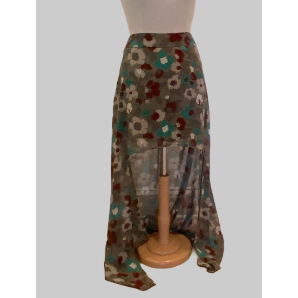 L'Amour Nanette Lepore Floral Artsy Festival Flowy High Low Sheer Skirt Medium